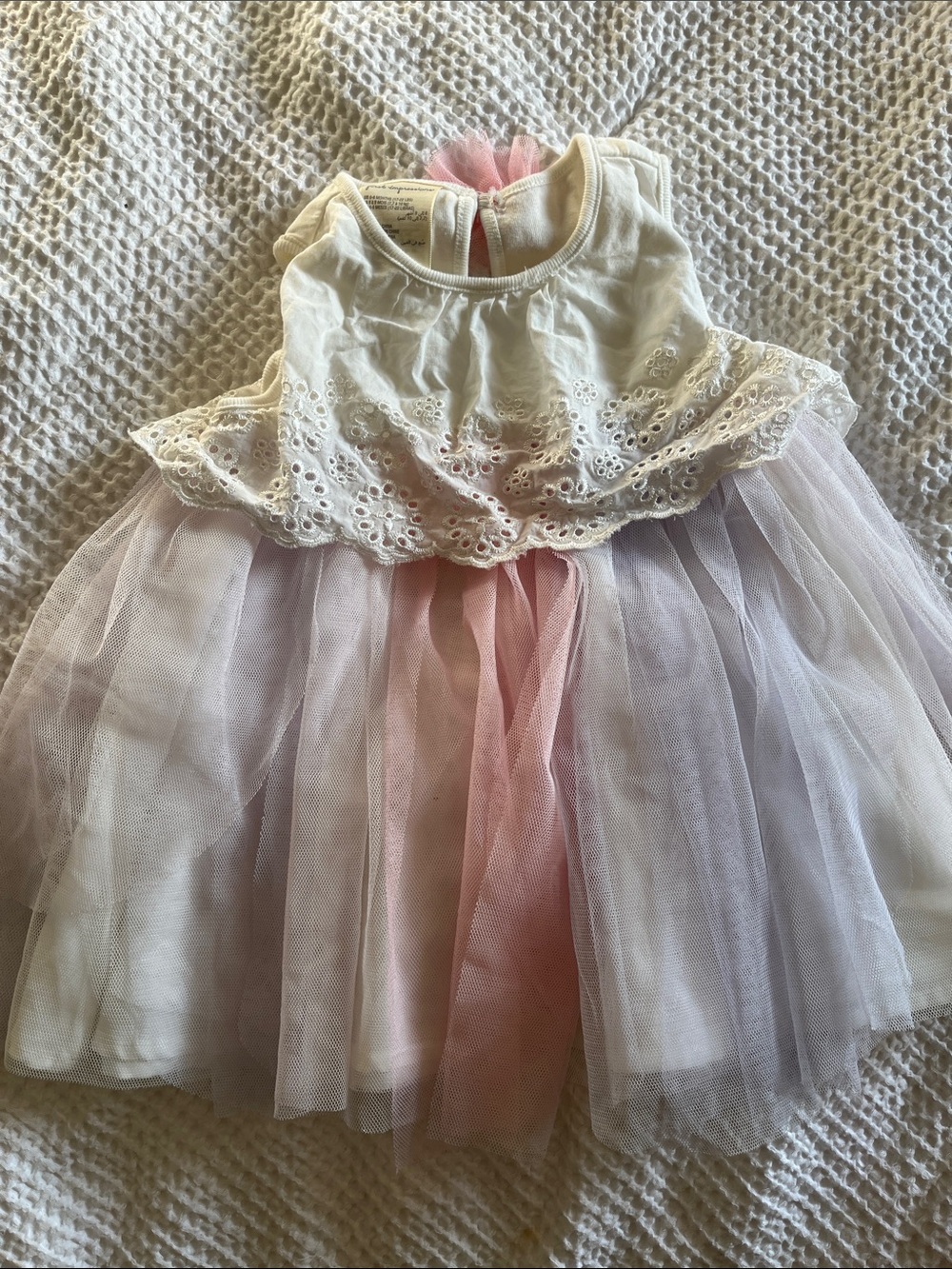 Ivory Eyelet Tulle Dress with Pink & Lavender Tulle Skirt - 6-9 months